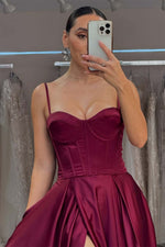 Load image into Gallery viewer, Spaghetti Straps Corset Bodycon Prom Dress with High Slit
