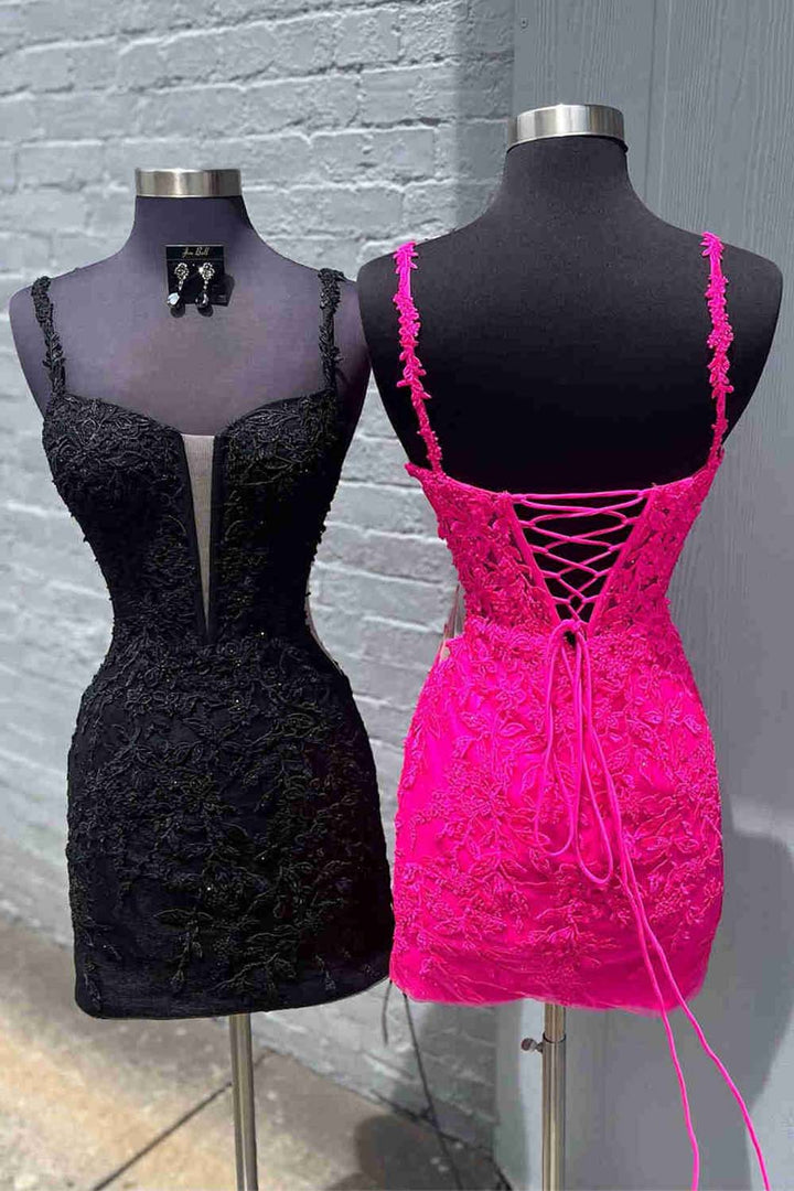 Spaghetti Straps Appliques Corset Bodice Homecoming Dress