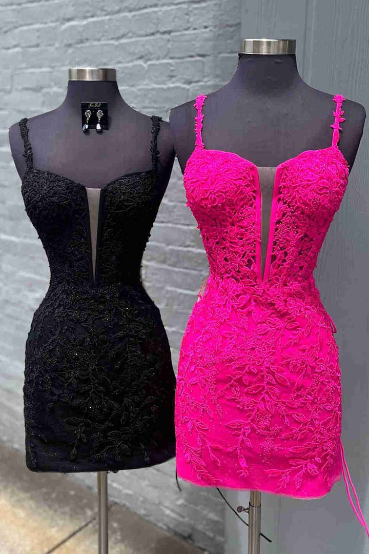 Spaghetti Straps Appliques Corset Bodice Homecoming Dress