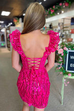 Load image into Gallery viewer, Fitted Corset Homecoming Dress with Ruffle Shoulder
