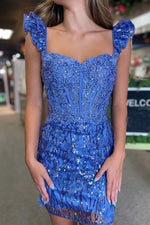 Load image into Gallery viewer, Fitted Corset Homecoming Dress with Ruffle Shoulder
