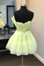 Load image into Gallery viewer, Cute Strapless Yellow Homecoming Dress
