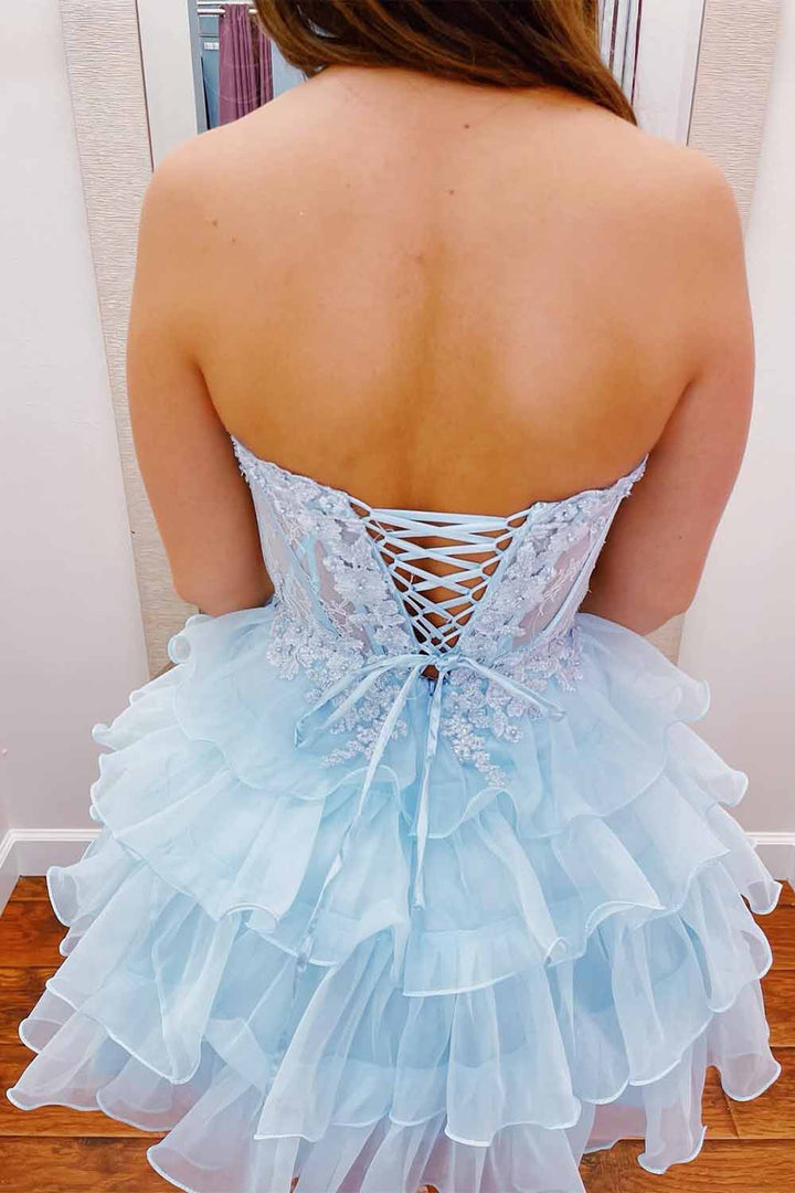 Strapless Ruffle Cute Homecoming Dress with Sheer Corset Bodice