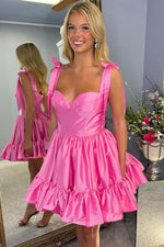 Load image into Gallery viewer, Sweetheart Bow Sleeves Homecoming Dress with Ruffle
