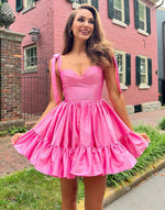 Load image into Gallery viewer, Sweetheart Bow Sleeves Homecoming Dress with Ruffle
