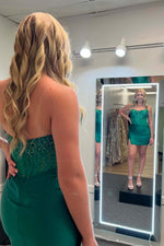 Load image into Gallery viewer, Strapless Dark Green Beaded Homecoming Dress
