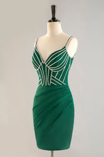 Load image into Gallery viewer, Spaghetti Straps Corset Bodice Homecoming Dress with Beading
