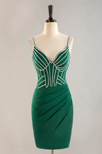 Load image into Gallery viewer, Spaghetti Straps Corset Bodice Homecoming Dress with Beading
