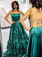 Load image into Gallery viewer, Dark Green Ruffle Prom Dress
