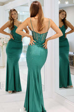 Load image into Gallery viewer, Fitted Dark Green Prom Dress with Beads
