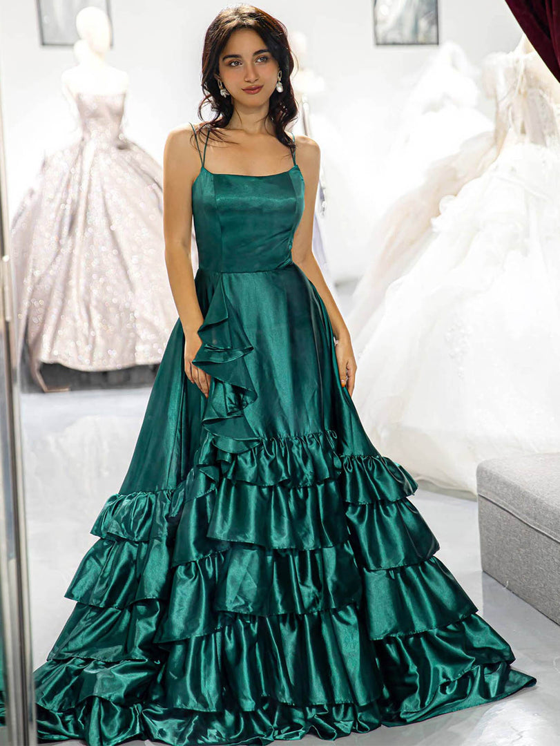 Dark Green Ruffle Prom Dress