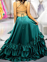 Load image into Gallery viewer, Dark Green Ruffle Prom Dress
