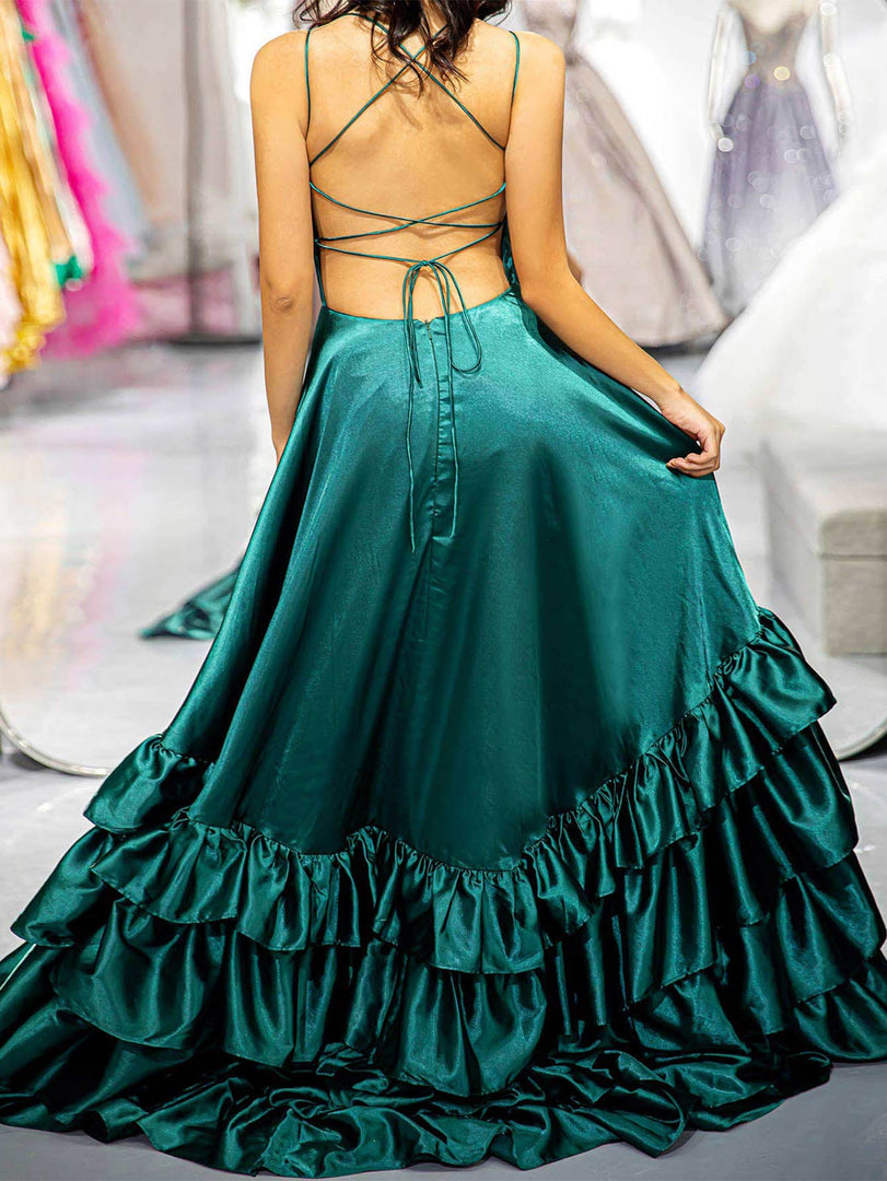 Ruffle Cute Prom Dress with Slit