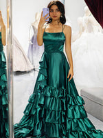 Load image into Gallery viewer, Dark Green Ruffle Prom Dress
