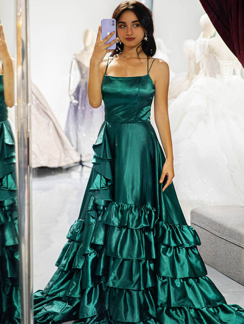 Dark Green Ruffle Prom Dress