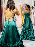 Load image into Gallery viewer, Dark Green Ruffle Prom Dress
