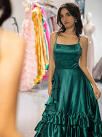 Load image into Gallery viewer, Dark Green Ruffle Prom Dress
