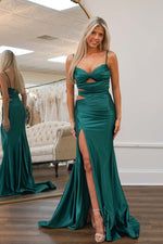 Load image into Gallery viewer, Dark Green Cutout Prom Dress with Slit
