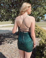 Load image into Gallery viewer, Dark Green Mini Homecoming Dress with Slit
