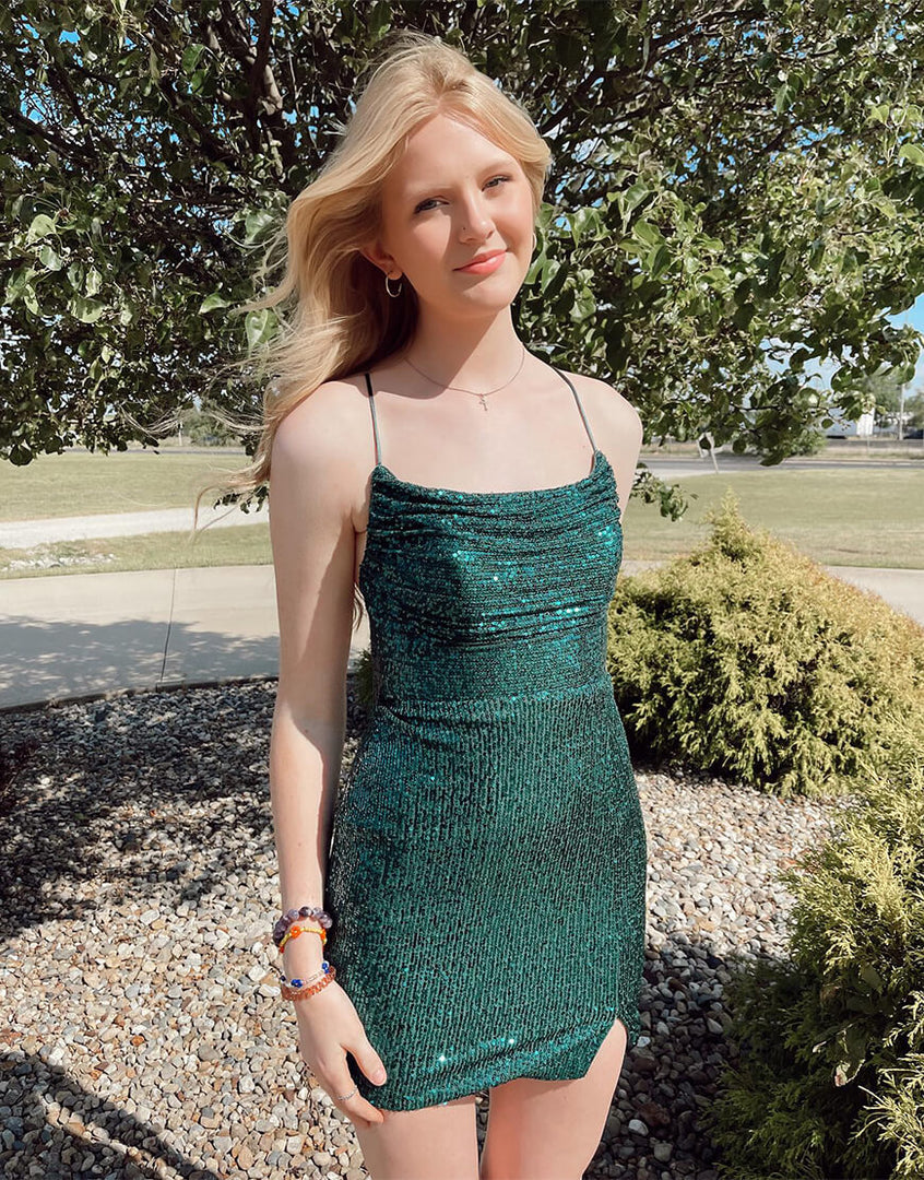 Dark Green Mini Homecoming Dress with Slit