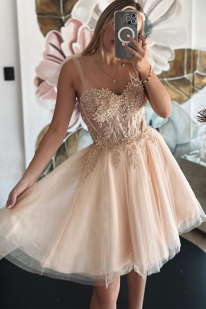 Tulle Appliques Corset Homecoming Dress with Straps