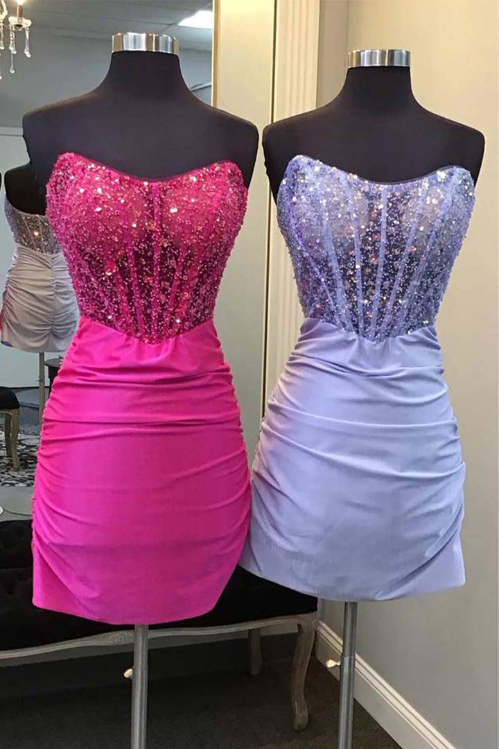 Strapless Corset Beaded Homecoming Dress