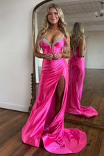 Load image into Gallery viewer, Fitted Slit Prom Dress with Corset Bodice Beads
