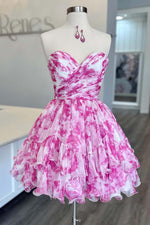 Load image into Gallery viewer, Flowy Strapless Floral Homecoming Dress

