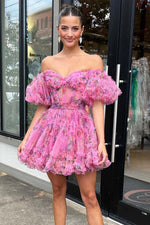 Load image into Gallery viewer, Cute Short Sleeves Floral Homecoming Dress

