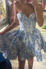 Load image into Gallery viewer, Sweetheart Floral Homecoming Dress with Ruffle
