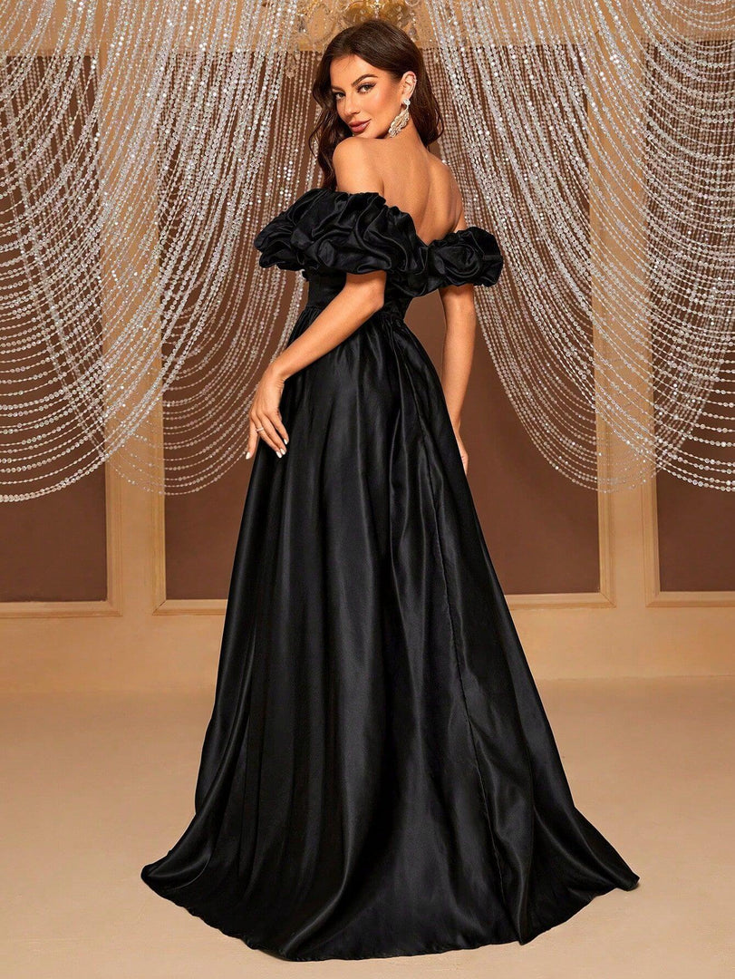 Off the Shoulder Black Prom Dress