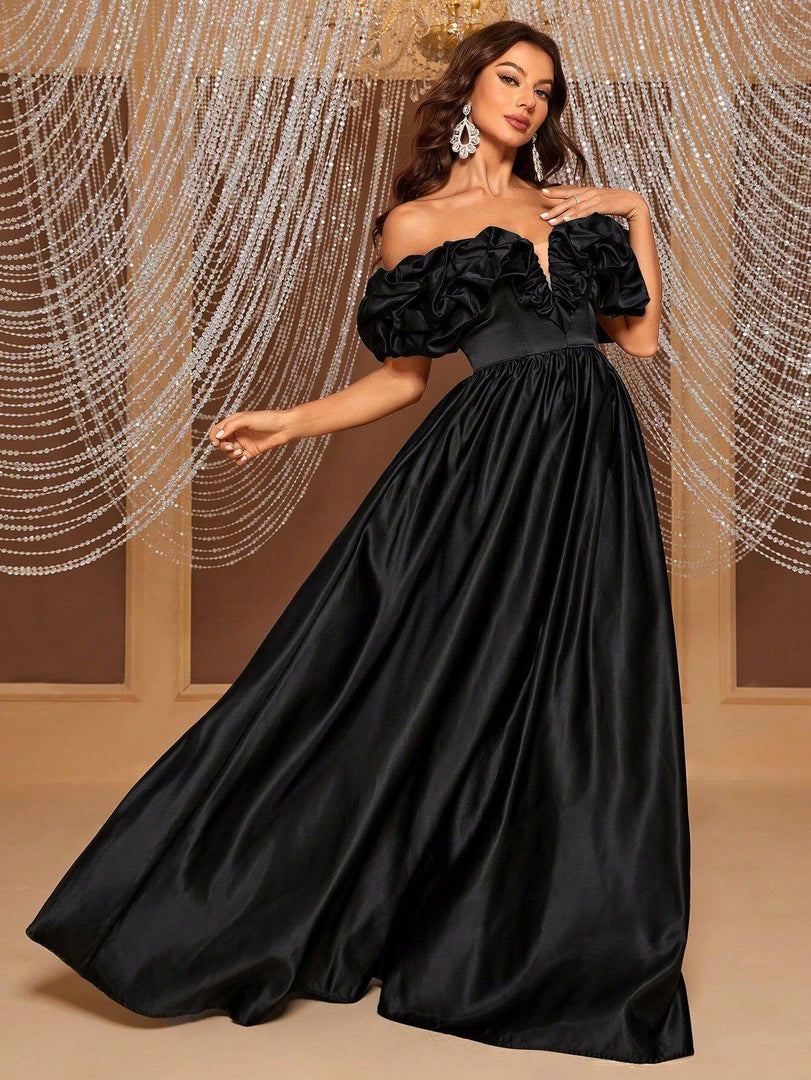 Off the Shoulder Black Prom Dress