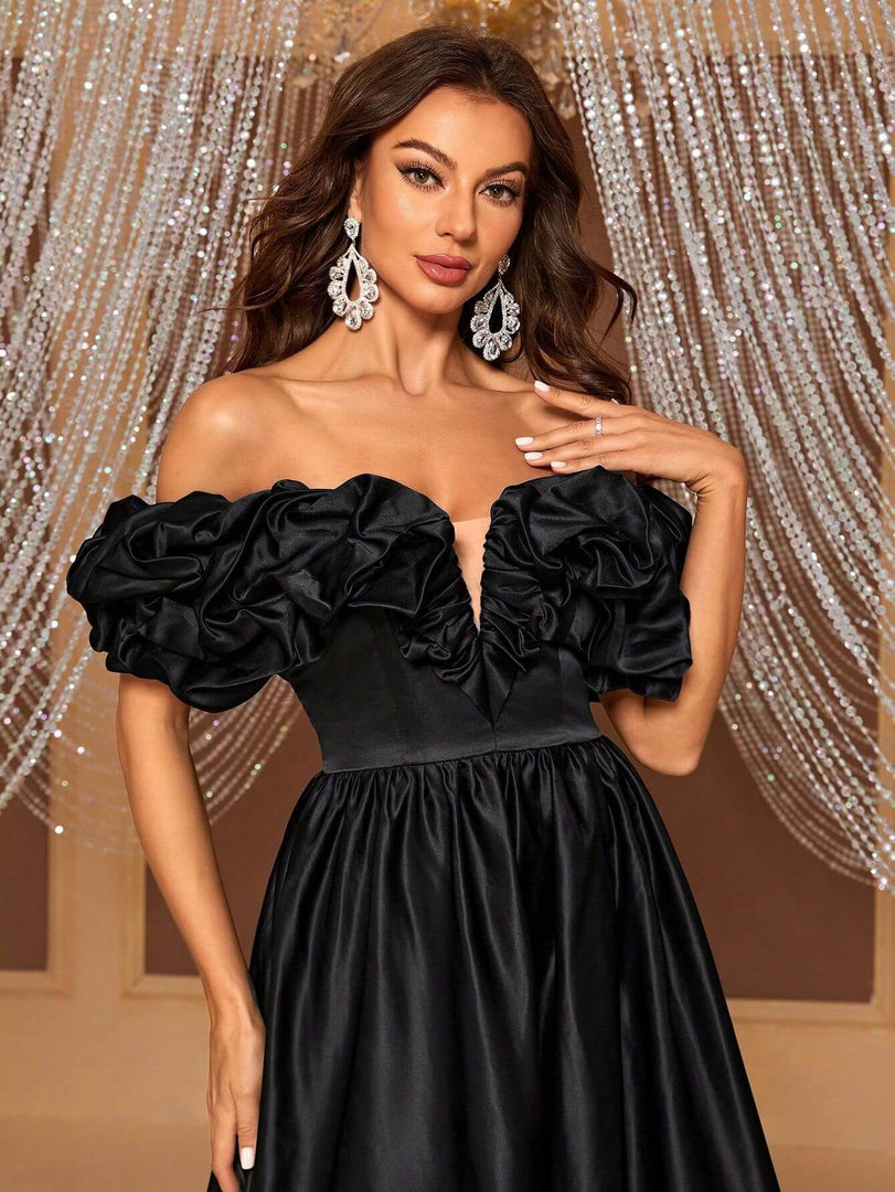 Off the Shoulder Black Prom Dress