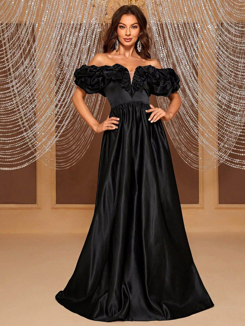 Off the Shoulder Black Prom Dress