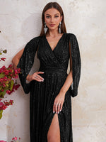 Load image into Gallery viewer, Shawl Sequin Slit Formal Dress
