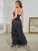 Load image into Gallery viewer, Black Tassel Slit Formal Dress
