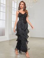 Load image into Gallery viewer, Black Tassel Slit Formal Dress
