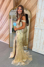 Load image into Gallery viewer, Corset Slit Prom Dress with Sequin
