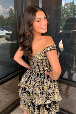 Load image into Gallery viewer, Gold Ruffle Homecoming Dress with Sequin
