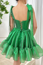 Load image into Gallery viewer, Green Corset Bodice Homecoming Dress with Strap Bow
