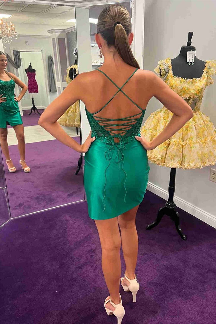 Corset Bodice Slit Homecoming Dress with Embroidery