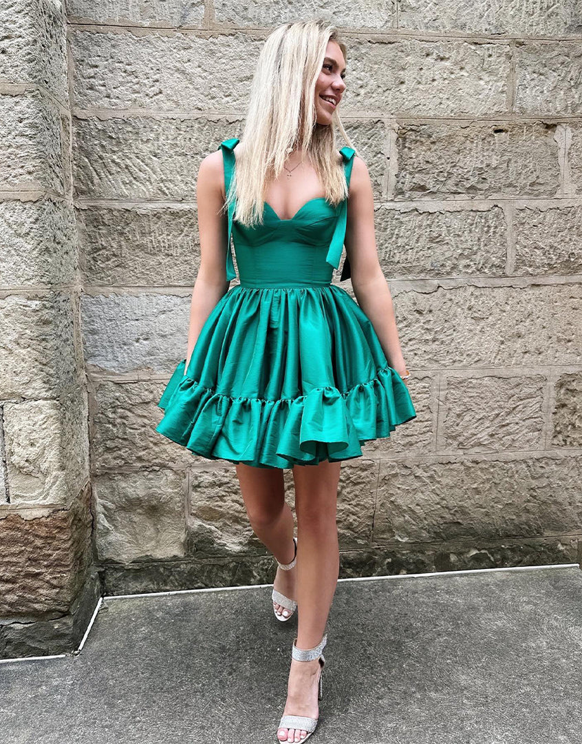 Sweetheart Bow Sleeves Homecoming Dress with Ruffle