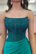 Load image into Gallery viewer, Strapless Bodycon Slit Prom Dress with Beads
