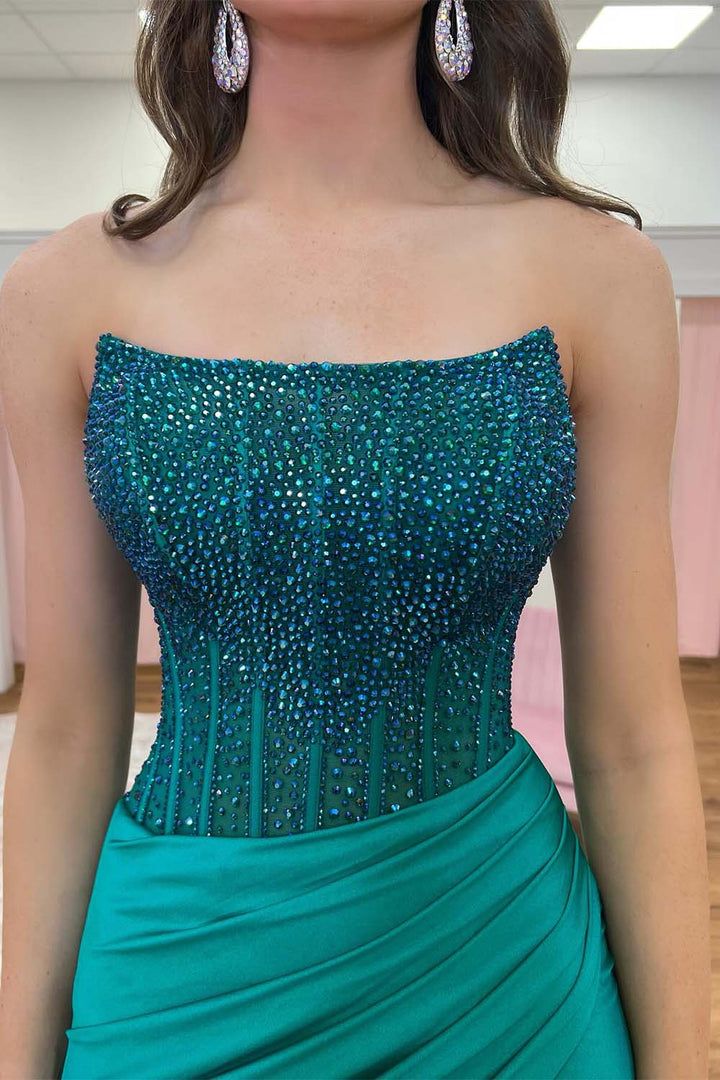 Strapless Bodycon Slit Prom Dress with Beads