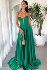 Load image into Gallery viewer, Corset Side Slit Satin Prom Dress
