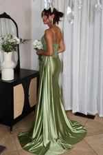 Load image into Gallery viewer, Green Slit Sheer Bodice Prom Dress with Beads
