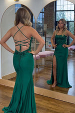 Load image into Gallery viewer, Fitted Green Open Back Prom Dress with Sequin
