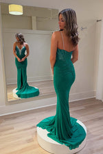 Load image into Gallery viewer, Green Beaded Fitted Prom Dress
