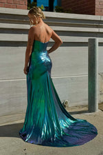 Load image into Gallery viewer, Metallic Green Strapless Prom Dress with Corset Bodice
