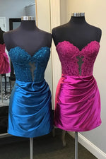 Load image into Gallery viewer, Mini Strapless Homecoming Dress with Lace
